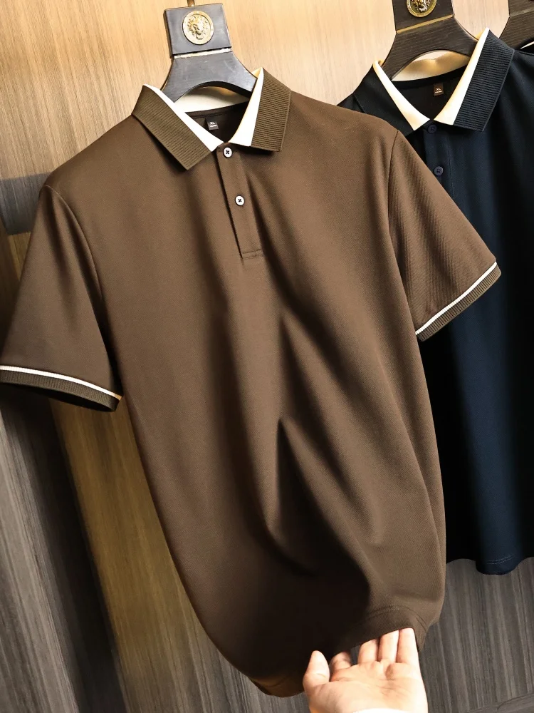 High-End Men's Summer Cool Feeling  Shirt Short Sleeve Precision Weave Folded Collar 3D Fashionable Standard Fit Cotton B...