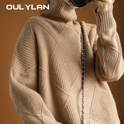 2024 Autumn and Winter New Women's Pullover Sweater Thickened Warmth Fashion Large Size Knitted Wool Sweater High Collar