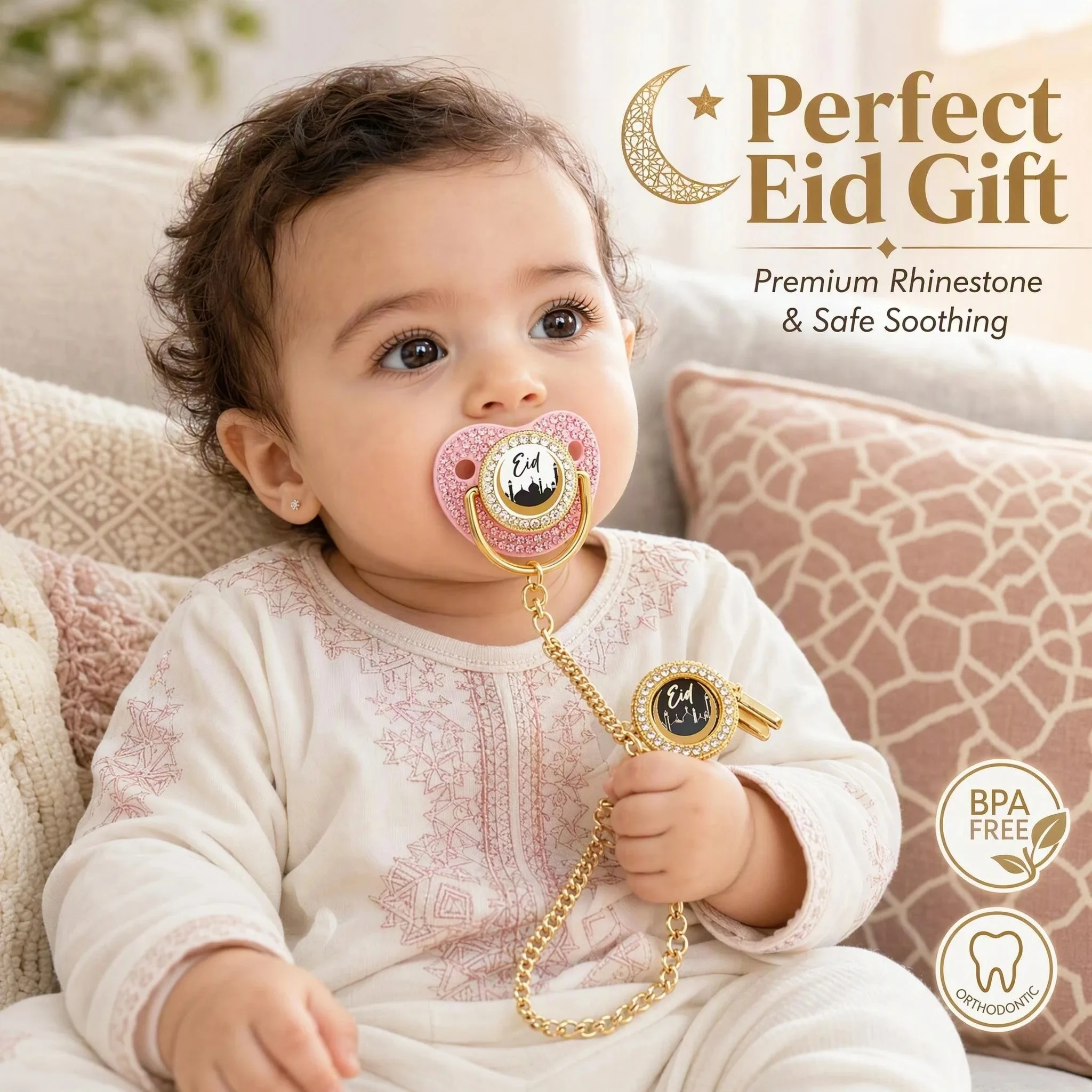 Muslin Print Newborn Pacifier Clip Baby Soother Silicone Teething Chew Toy Calm Comfort Gift