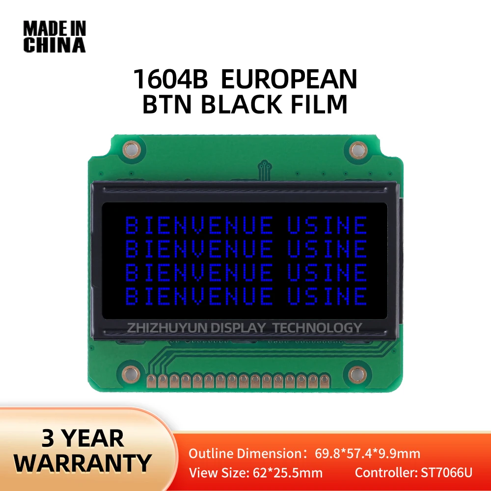 

Quality Assurance LCD1604B European LCD Display BTN Black Film Blue Letter ST7066U Controller 3.6-Inch LCD Screen