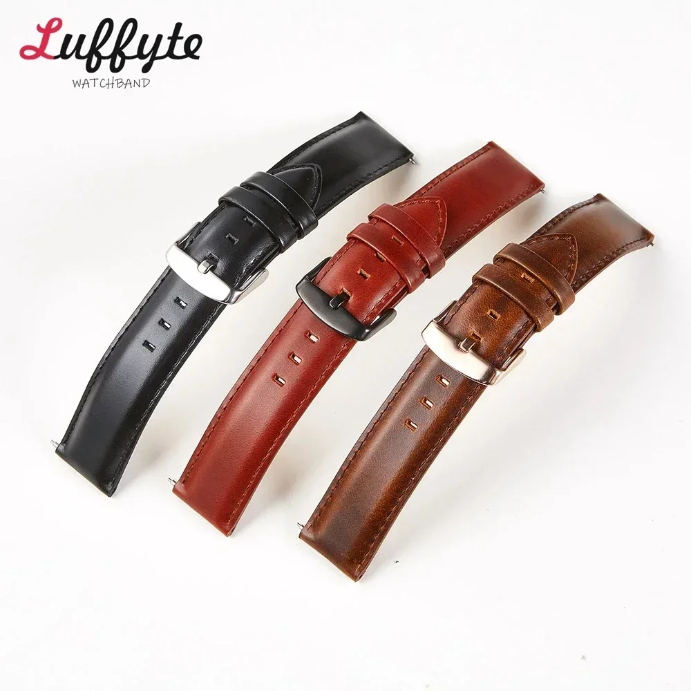 Quick Release Genuine Leather Watchband Strap Rose Gold Buckle 18mm 20mm 22mm Leather Watchband Black Brown Wristband Bracelets