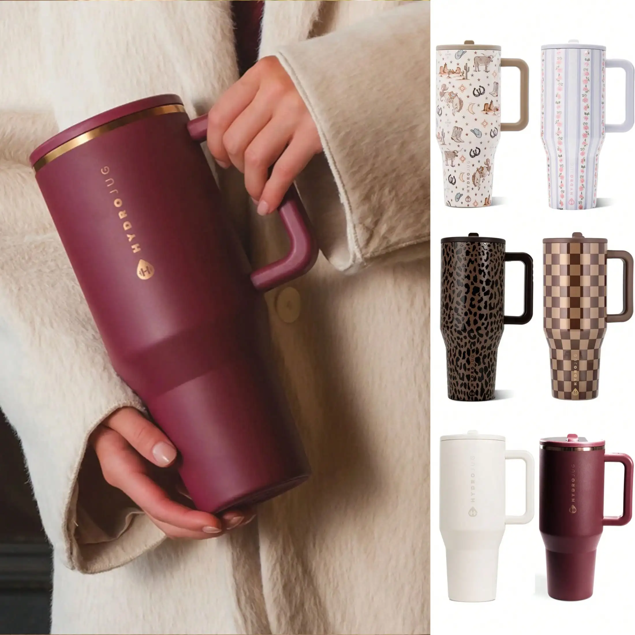 HydroJug Traveler 40 Oz Insulated Tumbler With Handle And Straw, Triple-Wall Insulated, Flip Straw Lid, Leak-Resistant, Stainles