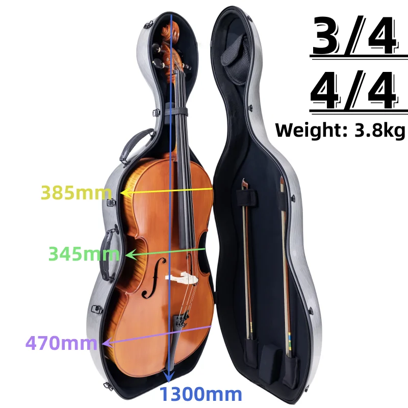 Fibra de carbono violoncelo 4/4 3/4 caso duro caixa de violoncelo mochila luz forte 3.5kg, armazenamento casca dura proteger violoncelo à prova