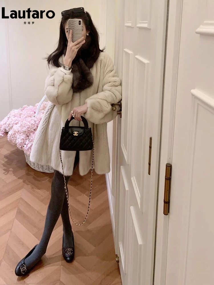

Lautaro Autumn Winter Thick Warm Soft Faux Mink Fur Coat Women Long Sleeve Stand Collar Elegant Luxury Chic Fluffy Jacket 2026