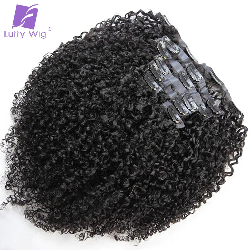 Clip In Human Hair Extensions Kinky Curly 7Pcs 100g Clip Remy Human Hair 4B 4C Full Head for Black Women Natural Color LuffyWig