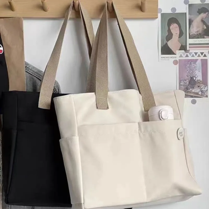 Japan Canvas Tote Bag Zipper Leisure Art Student Oxford Cloth Commute Thickened Handbag Single Shoulder Bag Mobile Phone ID Bag