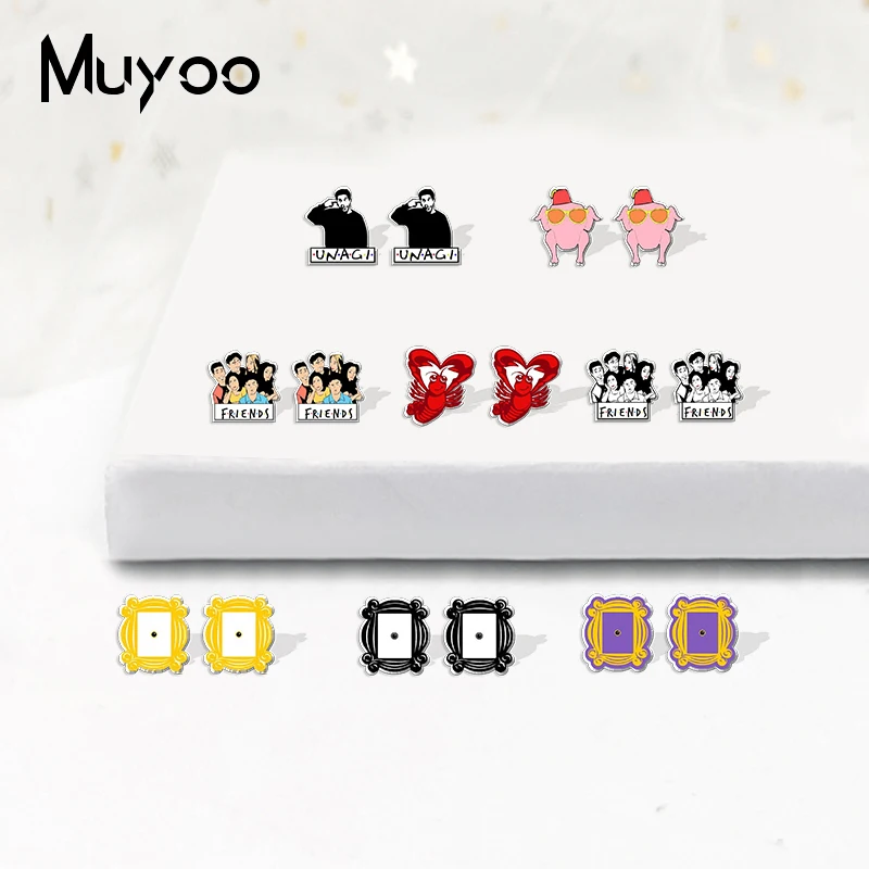 2021 New Arrival Classical Comedy TV Show Series Friends Characters Handcraft Acrylic Epoxy Resin Stud Earrings