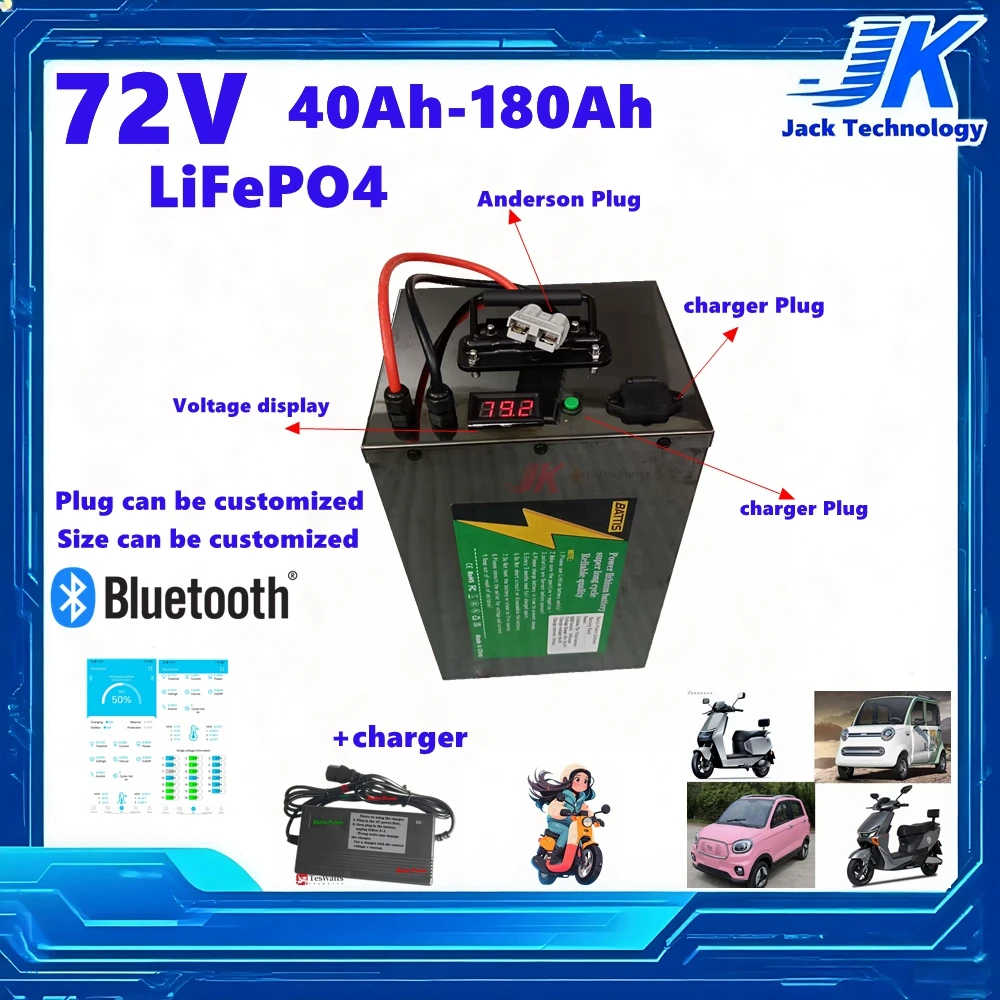 

Аккумулятор LiFePO4 JK scooter 72В 100Ач 200Ач с BMS для электромотоциклов, трициклов и транспортных средств мощностью 1000Вт, 1500Вт, 2000Вт, 3000Вт