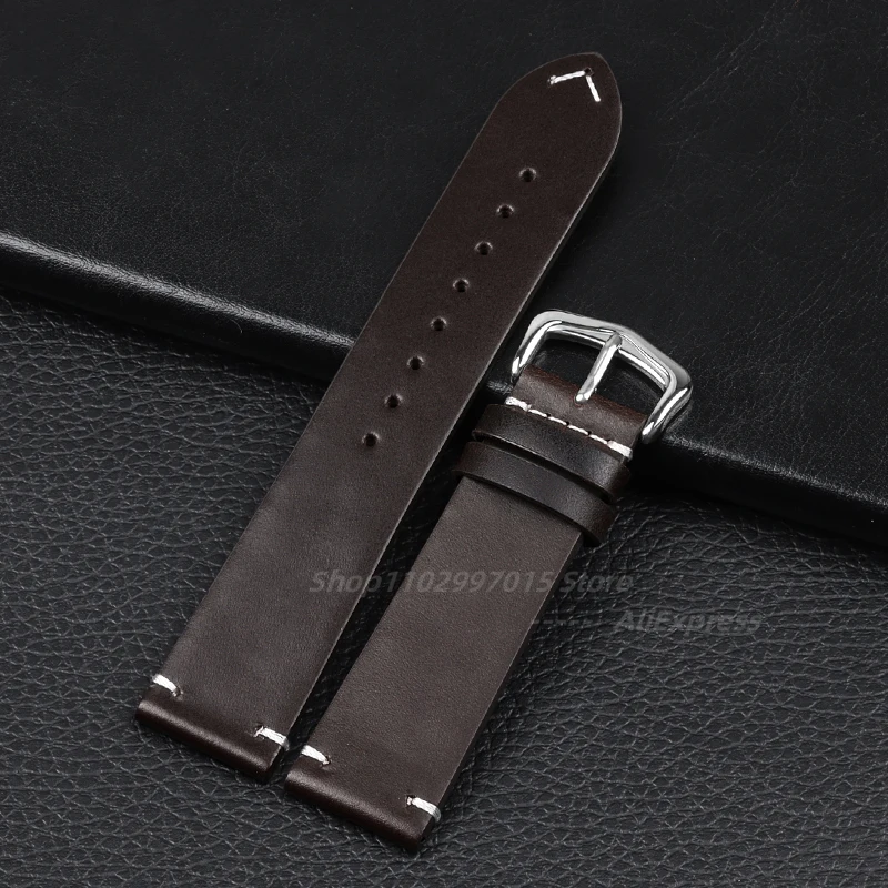 Retro Genuine Leather Strap Oil Wax Oily Discoloration Cowhide Watchband 18mm 19mm 20mm 21mm 22mm 24mm Business Watch Band