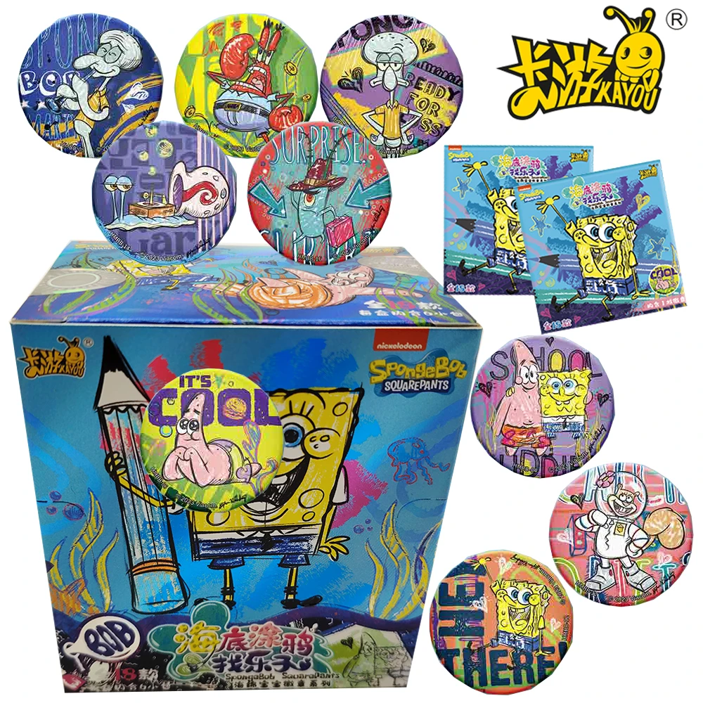 

Original KAYOU SpongeBob SquarePants Tinplate Badges Cute Designs Collectible Patrick Star Goods Birthday Gifts for Boys Girls