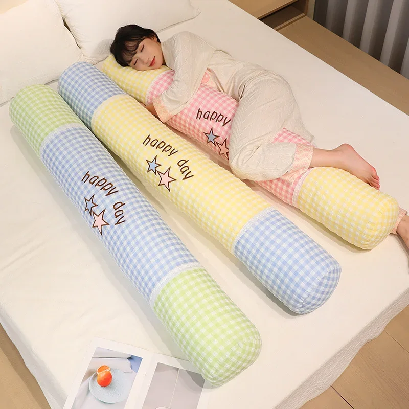 Plaid Cylindrical Body Pillow Side Sleeping Leg Clamp Long Pillow Soft Comfortable Bed Lumbar Support Cushion Removable Washable