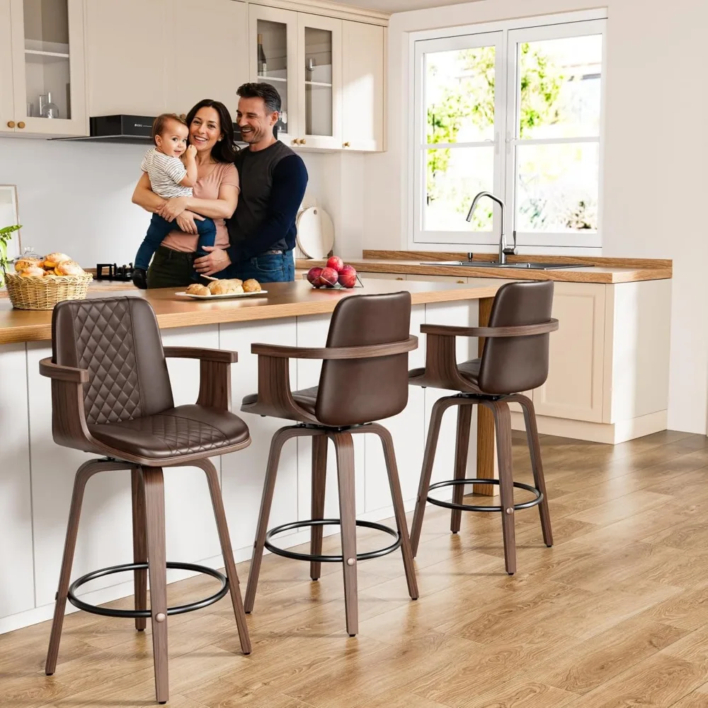 Mid-Century Modern Drehbare Barhocker, 26er-Set Thekenhöhenstühle mit Armlehnen, PU-Leder gepolsterte Barhocker