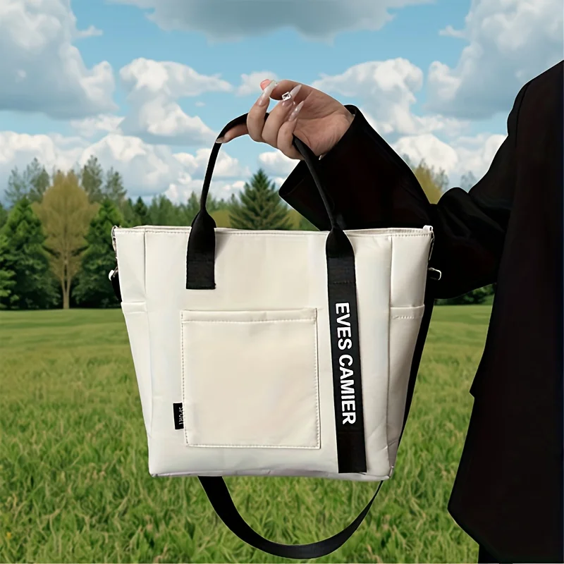 حقيبة كتف من النايلون ذات سعة كبيرة للنساء وحقيبة يد ناعمة مع سحاب إغلاق وجيوب متعددة وبطانة من البوليستر #1