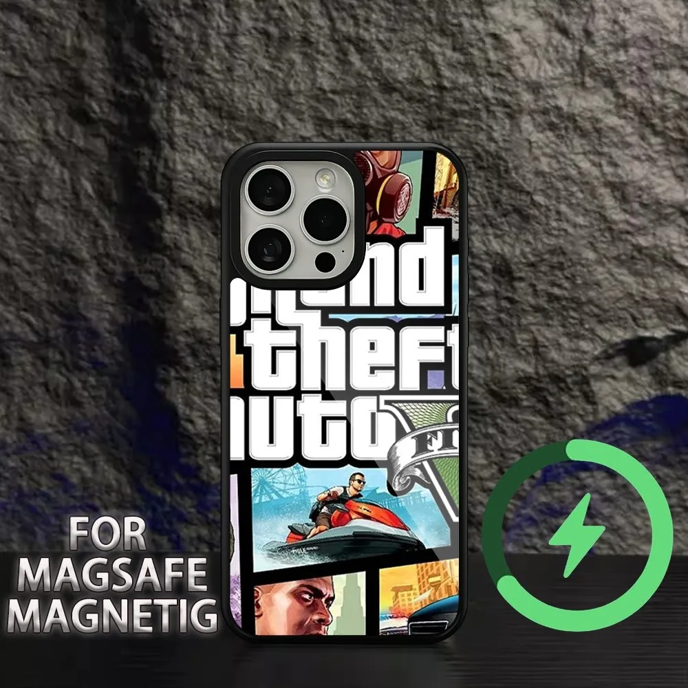 gta 5 Grand Theft  Phone Case For iPhone 11 12 13 14 15 Plus Pro Max Charging  Magsafe Magnetic Wireless Cover