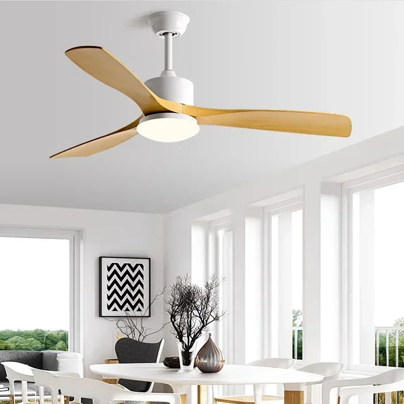 White Black Wood Ceiling Fan with 24W LED Light 3 ABS Blade 36/42/52 Inch Pure Copper DC 30W Motor Support Remote Control