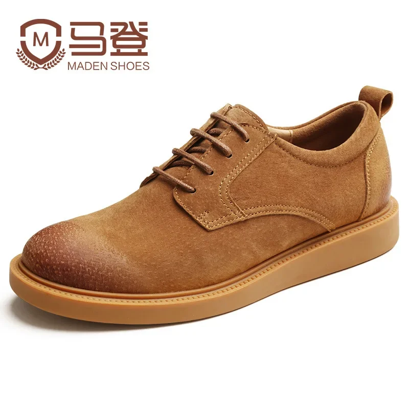 Maden British Style Brown Casual Big Head Boots Male Low Top Soft Leather Work Shoes Brand Desiger Vintage Ankle Boots for Men