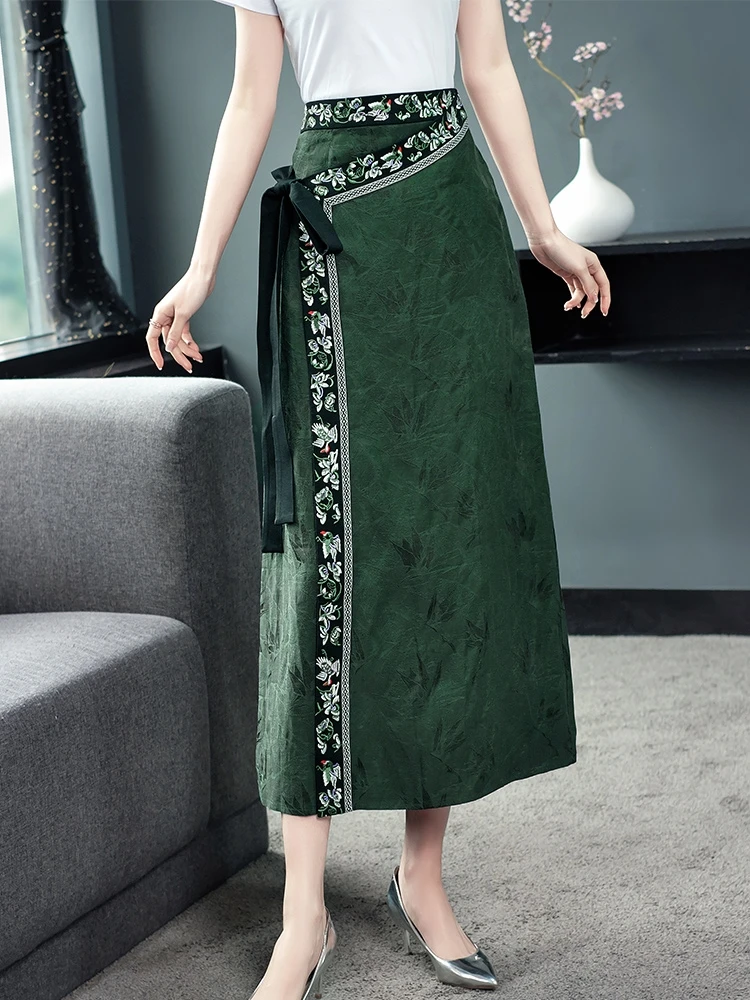 TIYIHAILEY Free Shipping 2022 New Fashion Long Maxi Cotton Linen Skirts For Women M-XL A-line Summer Embroidery Skirts Bandage