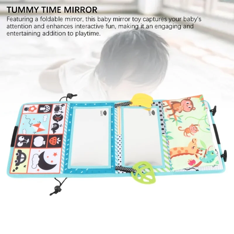 Miroir pour bébé, jouet pour le ventre, miroir de sol pliable à contraste élevé avec livre en tissu froissé