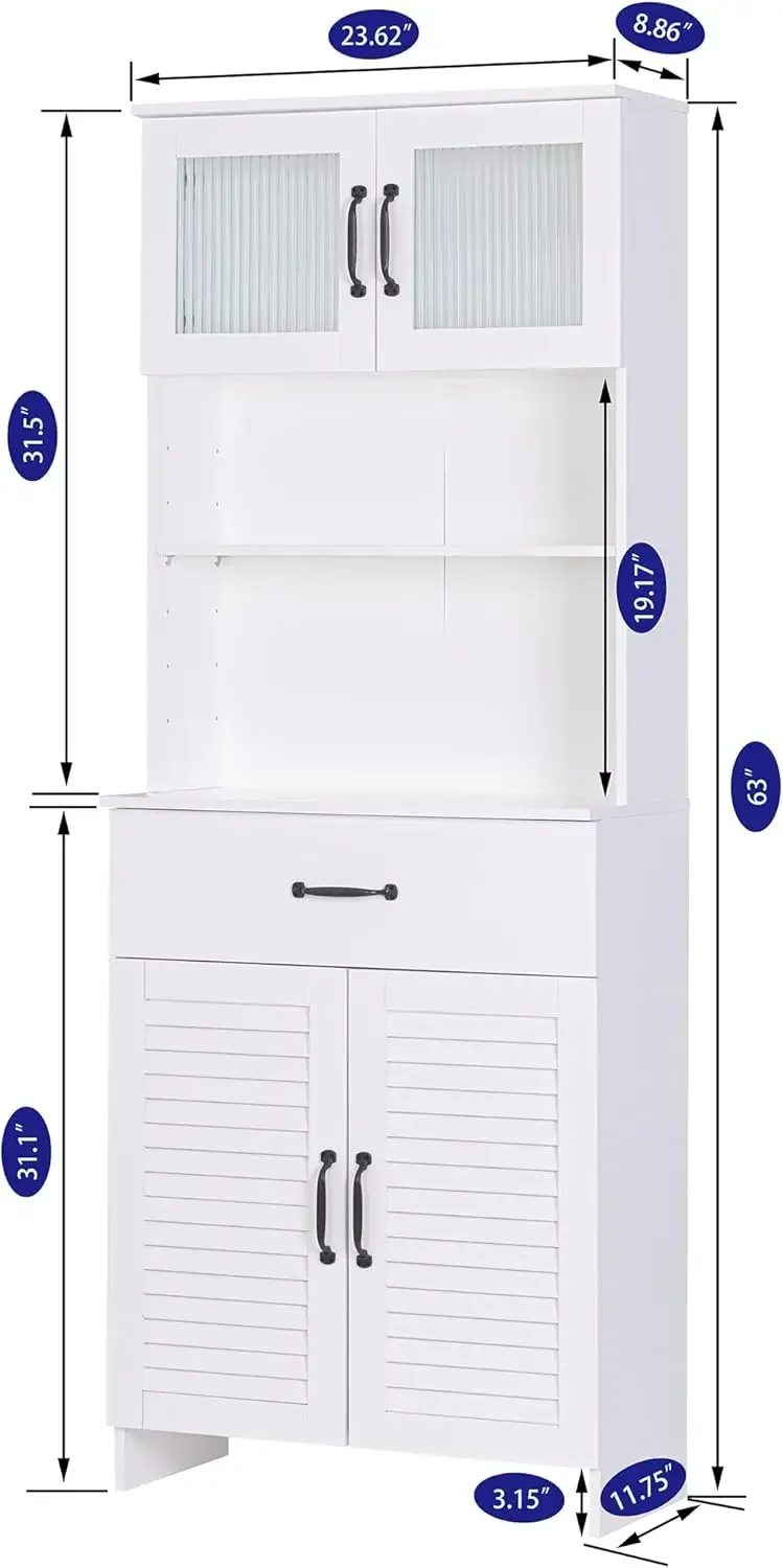 Tall Bathroom Storage Cabinet, Floor Storage Cabinet with Double Doors and Drawers, Freestanding Wood Cabinet for Bathro