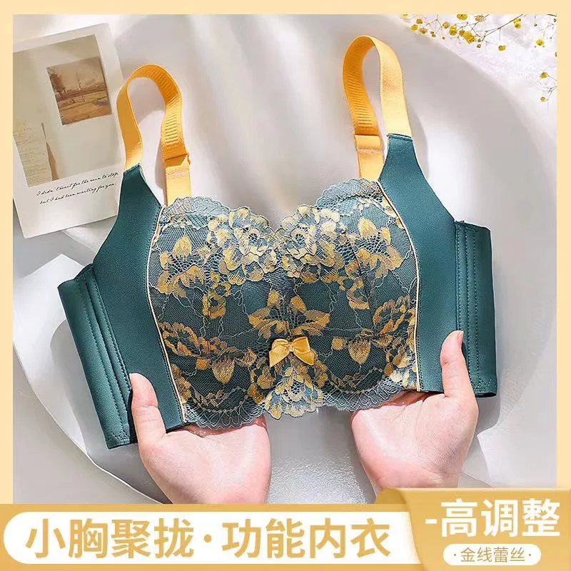 Soft Comfort Lace Bra Gather Together Anti-Sag Ventilate Tube Top No Steel Ring Women Underwear Embroidery Erect Small Chest Bra