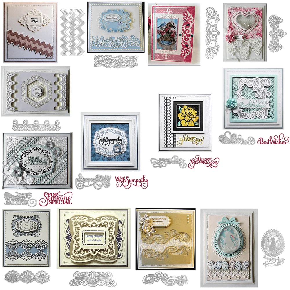 Vintage Lace Frame Border Sympathy Get Well Word Metal Cutting Dies Scrapbooking Card Making DIY Paper Craft Embossing Die Cuts