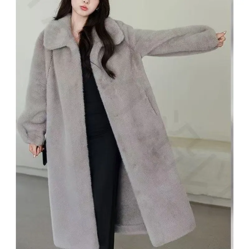 2025 New Environmentally Friendly Mink Fleece Fur Fur Integrated Autumn and Winter Thickened Long Square Neck Fur Jacket Women
