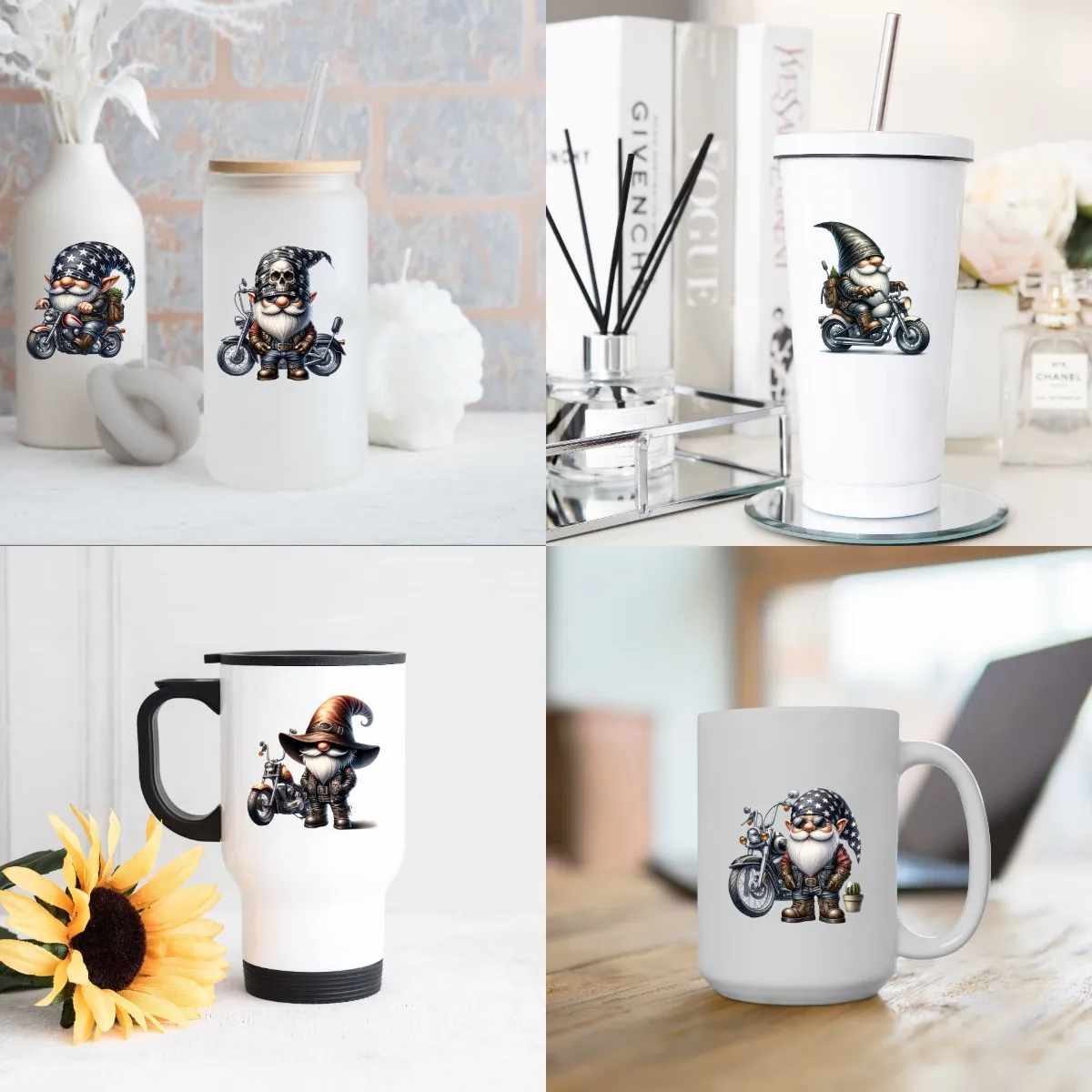 8pcs 11OZ UV DTF หัวรถจักรคาวบอย Gnome ถ้วย Wraps Transfer สติกเกอร์สําหรับแก้ว Libbey สามารถขวด SelfAdhesive ล้างทําความสะอาดได้ DIY