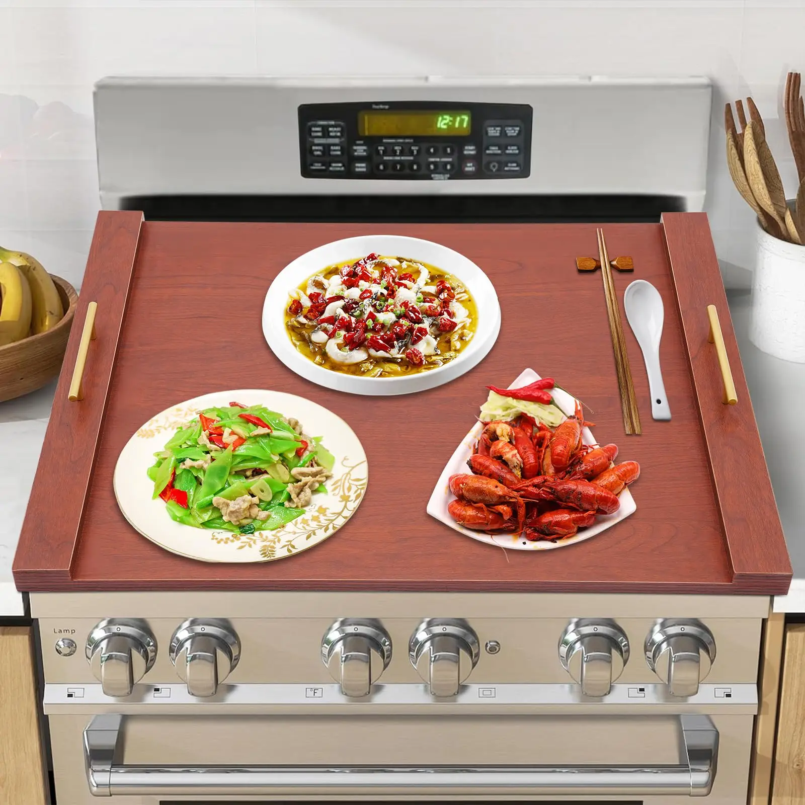 موقد كهربائي الغطاء العلوي المعكرونة مجلس غطاء موقد مع مقابض اضافية سميكة صفح الخشب الفضاء توفير مكافحة الغطاء العلوي الخشب ولكن