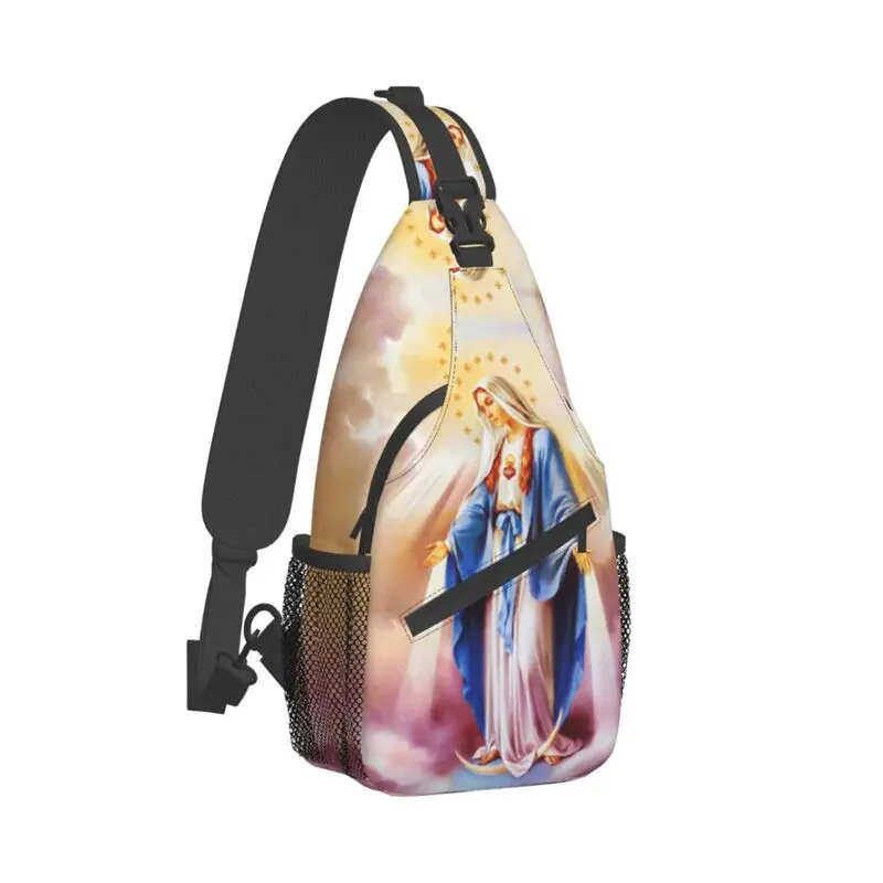 Bolso de pecho de la Virgen María católica, mochila cruzada de hombro personalizada de Nuestra Señora de Guadalupe para hombres, viaje, senderismo, Daypack