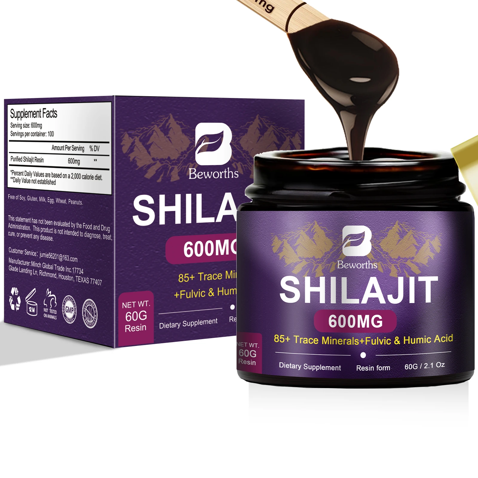 Beworths 60g Shilajit Resin Shilajits Original with Fulvic Acid Tested 85+ Trace Minerals