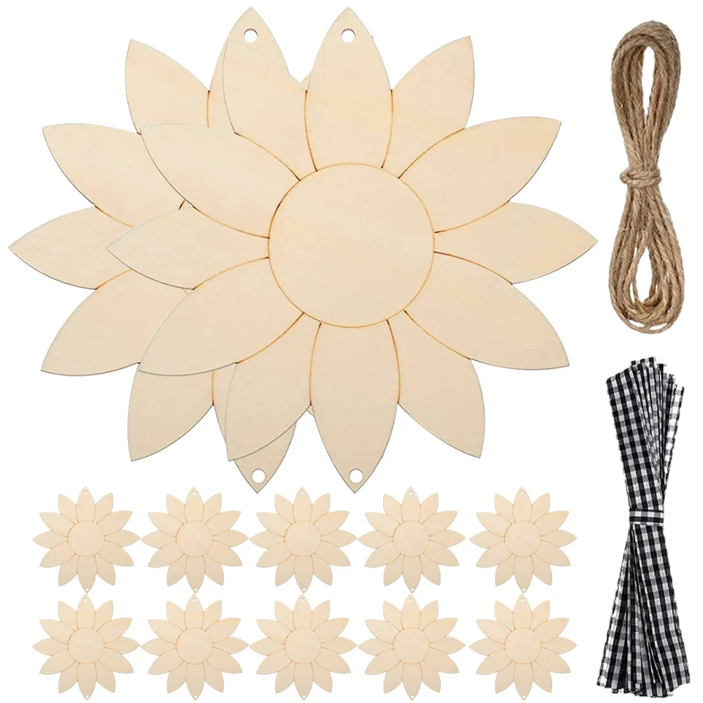 Home Decor Sunflower Decoration Wooden Pendant Unpainted Cutouts Pendants Graffiti DIY Painting Materials Child