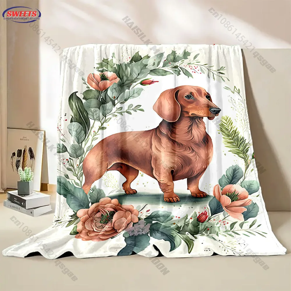 

"Floral Dachshund Blanket for Home" kid's and adults' living room bedroom sofa decor, Exquisite gift