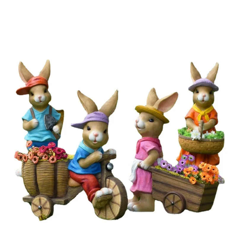 For Outdoor Courtyard Garden Decoration Ornament Rabbit Flower Pot Kindergarten Cartoon Animal Sculpture Garden Landscape Sketch