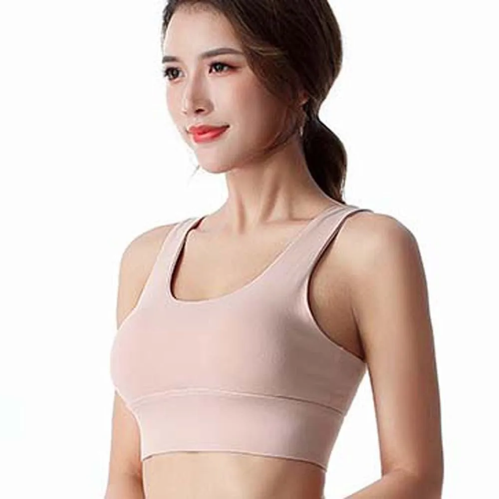 Solid Color Skin Pink Sports Bra Breathable Anti-shake Design Fitness Back-breasted Vest Adjustable Comfortable Yoga Underwear