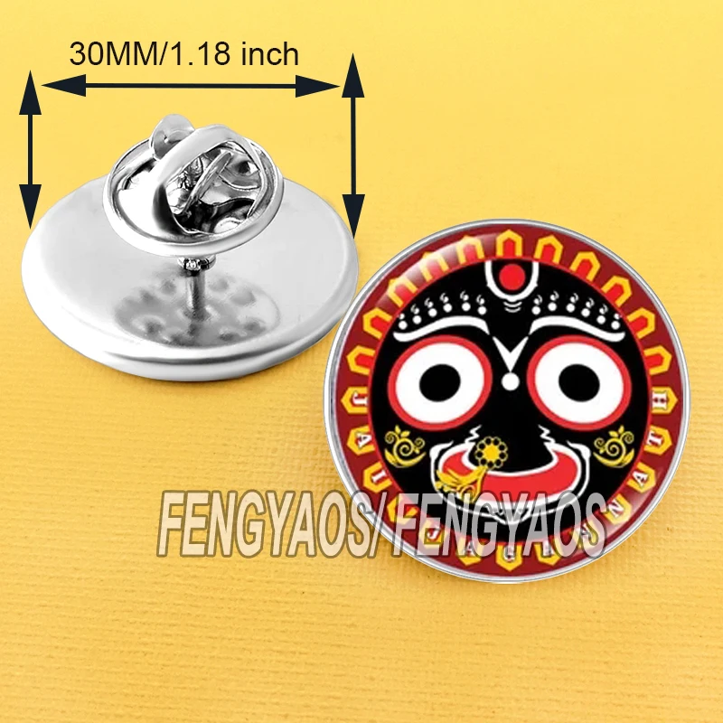 Stainless Steel Vintage Hindu God Lord Jagannath Brooch for Men Women Mandala Face Pins Badge