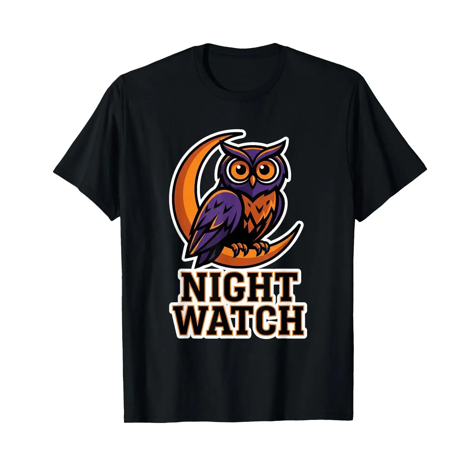 Gothic Owl Night Clock Crescent Moon Halloween Horror Design T Shirt vintage Washed Slightly Breathable Top For Everyday Wear
