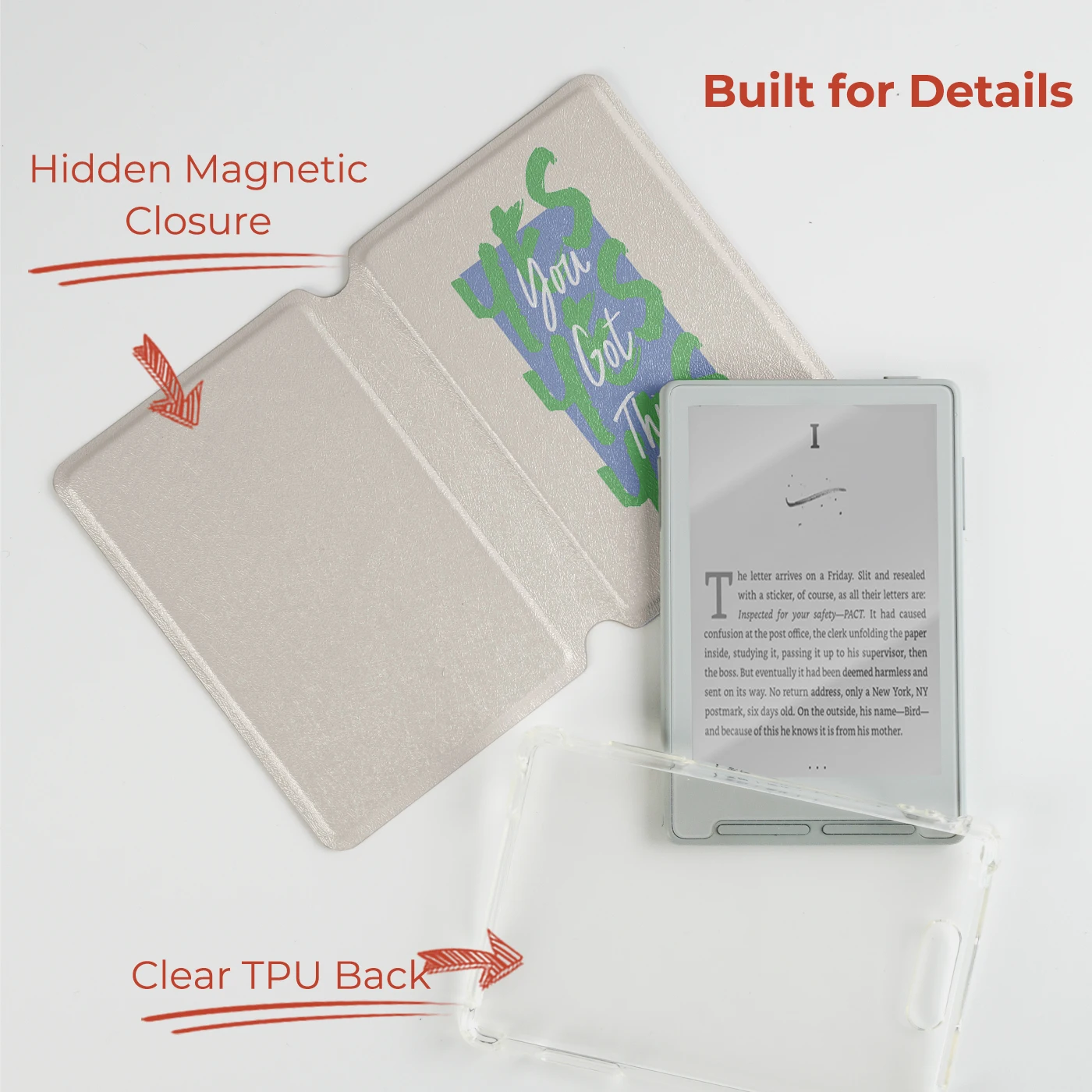 Twosheep English Quotes Magnetic Detachable Case suit for XTEINK X3, XTEINK X4 Detachable Cover Clear TPU Back Shell Slim Guard