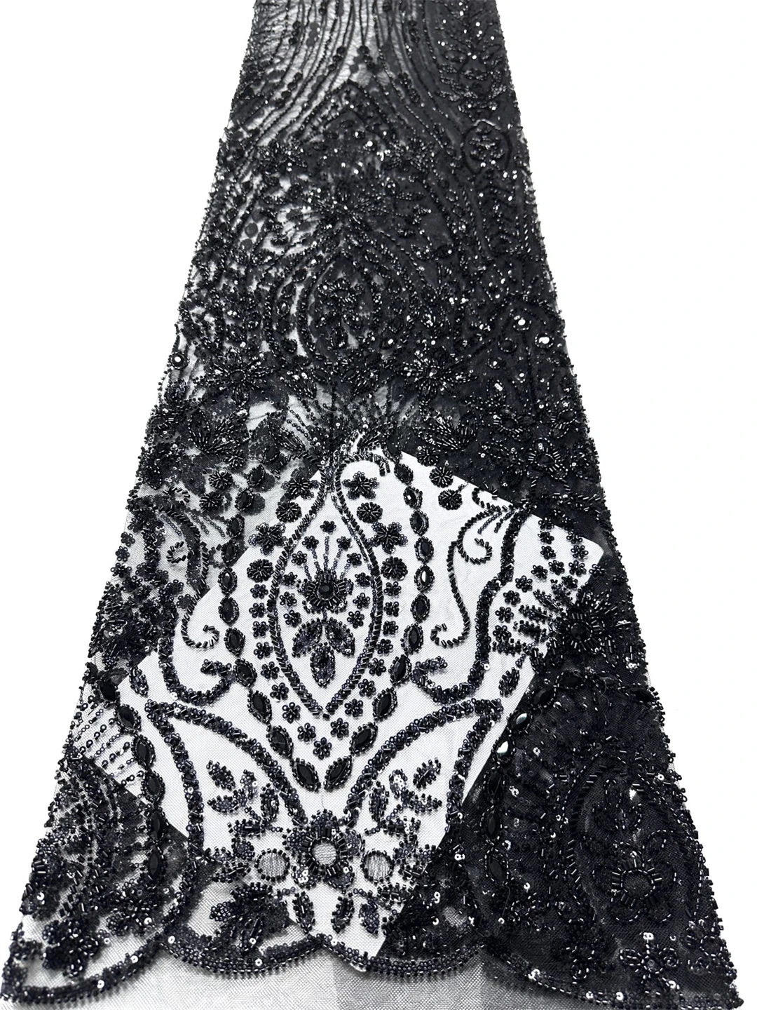 

Black Luxury African Groom Sequins Lace Fabric High Quality Beaded Embroidery Lace French Tulle for Nigerian Wedding Dresses