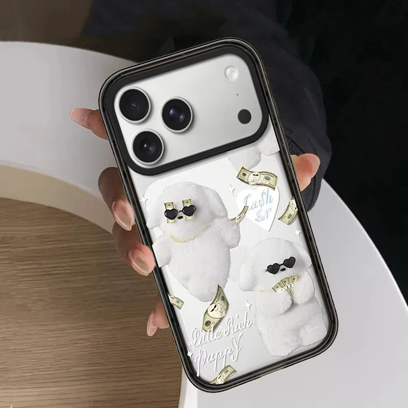 

Cute Sunglasses White Dog Impact Black Border Magnetic Cover for IPhone 12 13 14 15 16 17 Pro Max Case for IPhone 17 Air