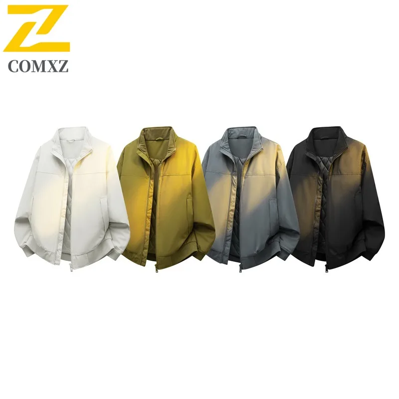 

COMXZ Casual Solid Color Men Jacket Hiking Trip Comfortable Coat Traditional Stand Collar Camp Light Autumn New Apparel