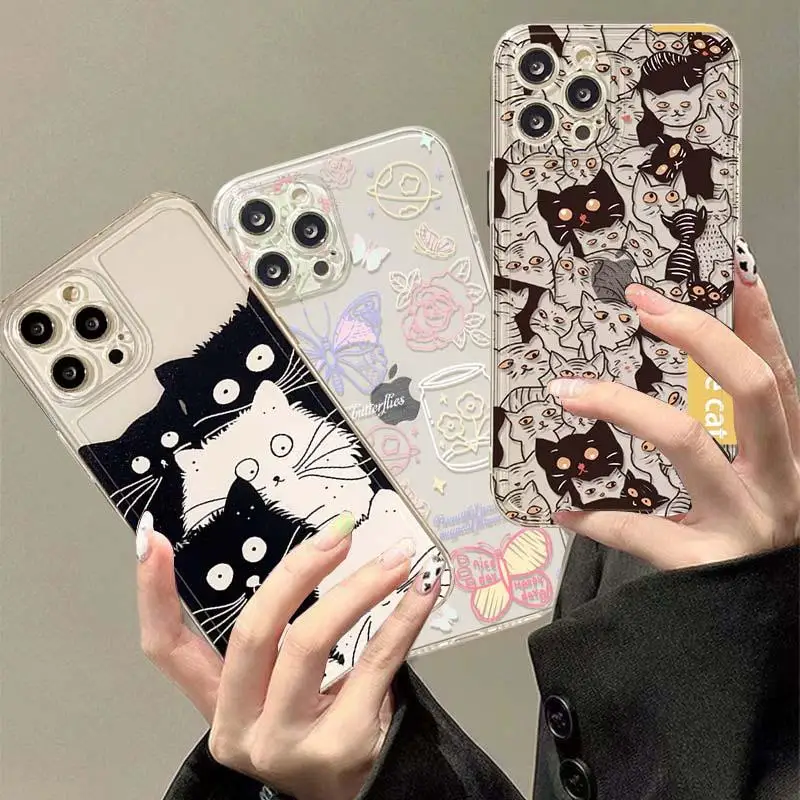 Butterfly Cat Case for Realme C53 C55 C67 C33 C30 C35 C51 C21Y C25Y C20 C15 C21 7i 8i 9i 9 10 12 Pro Plus 8 5G Clear TPU Cover