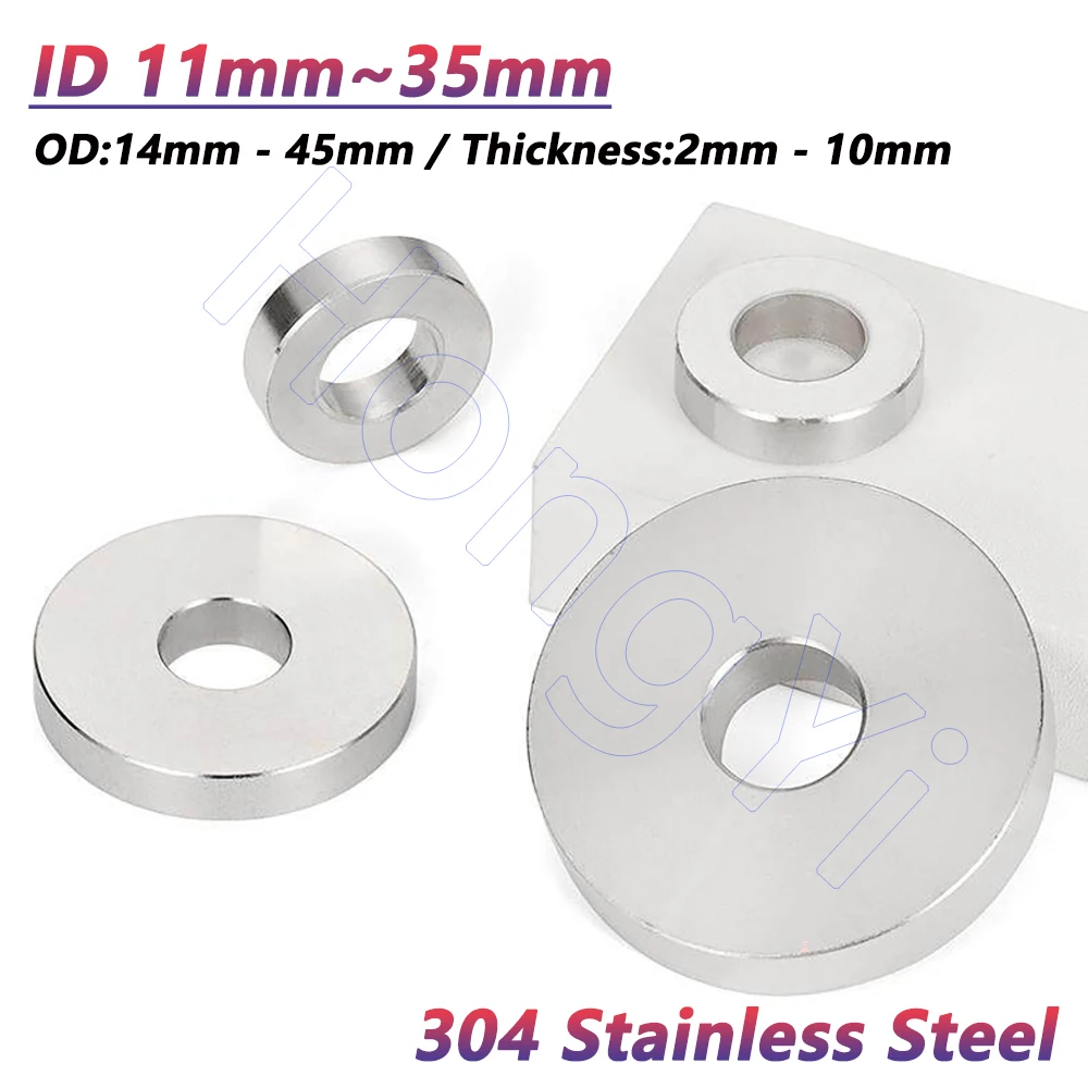 M11-M35 304 Stainless Steel CNC Machined Precision Flat Washers OD 14mm-45mm Hollow Round Gasket Thickness 2mm-10mm