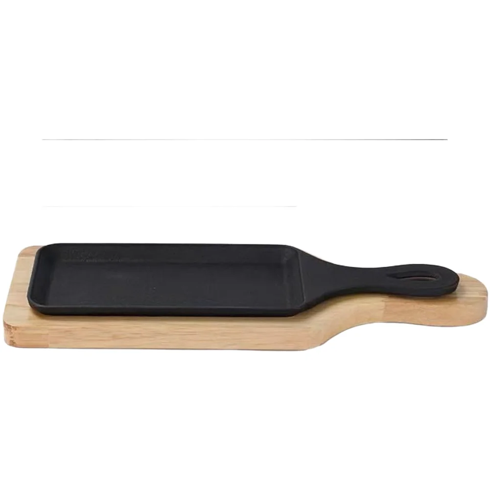 Sturdy Cast Iron Rectangular Steak Plate with Handle for Indoor Outdoor For Cooking and Retaining Heat During Grilling