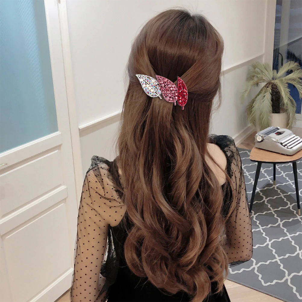 

Rhinestone Leaf Hair Clips Red Women Hairpin Accessories Party Headdress Styling Clip Girls Barrettes Hair Tools