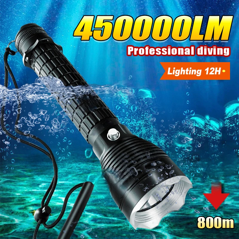 

XHP360 Professional Diving Flashlight High Power Scuba Underwater Diving Torch 450000LM Powerful LED Flashlight Waterproof Light