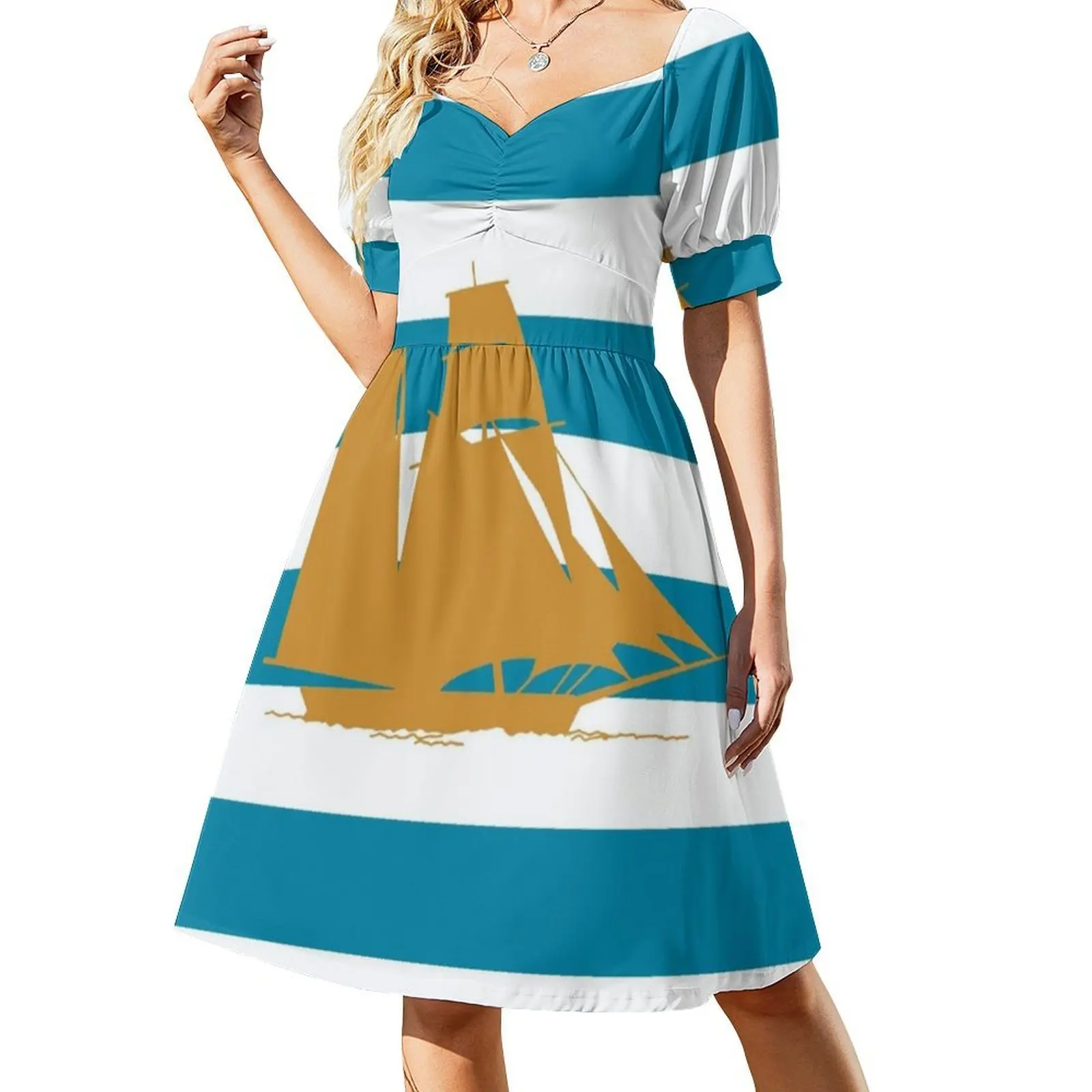السفينة الكورية نمط فستان كاجوال للنساء بسيط يوميا مكتب سيدة فساتين السفينة المراكب الشراعية المراكب الشراعية السفن قارب فستان للفتيات