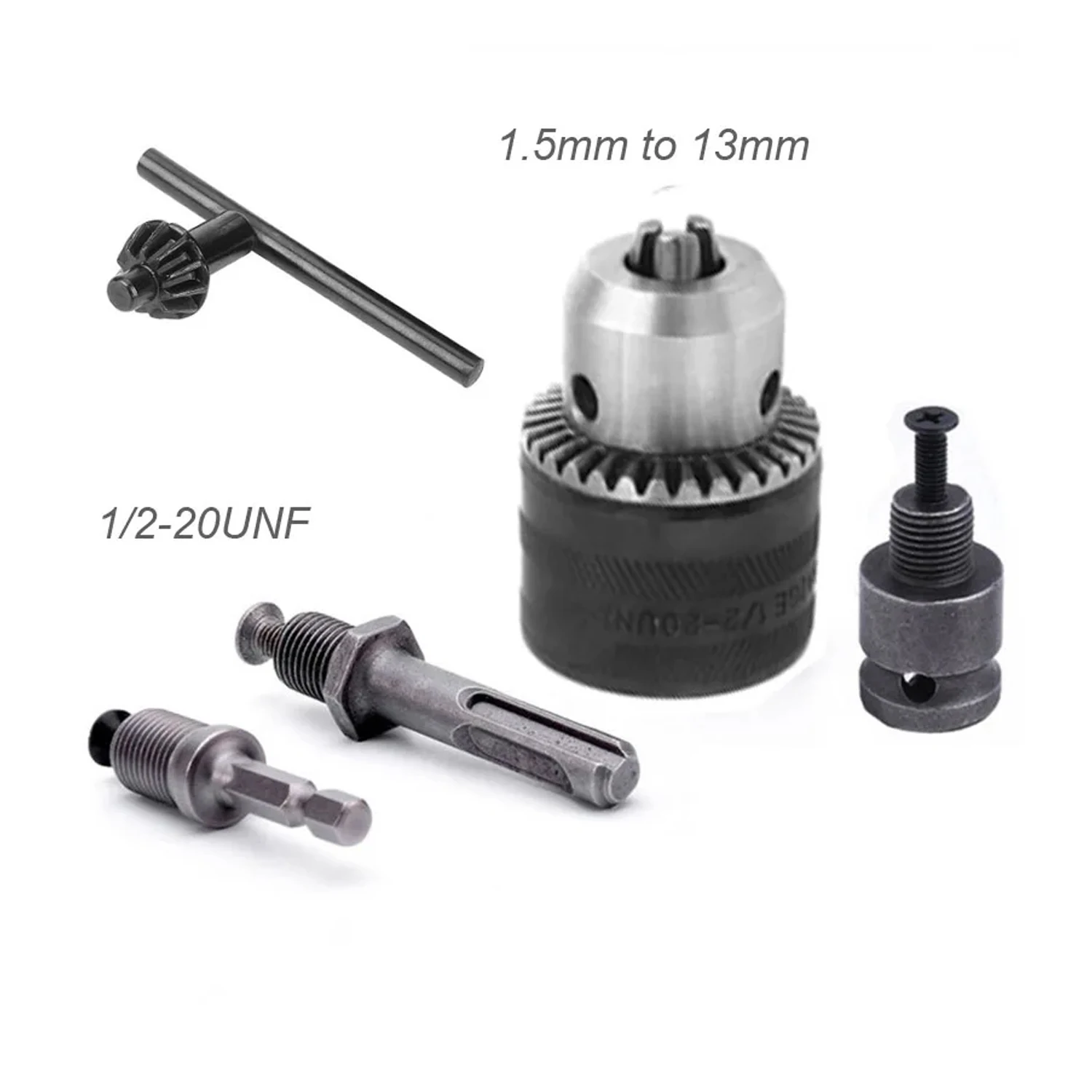 1.5-13mm Converter 1/2 20UNF Key Drill Chuck Thread Quick Change Adapter SDS 1/4 Impact Driver Wrench Bit Connecting Rod Hex