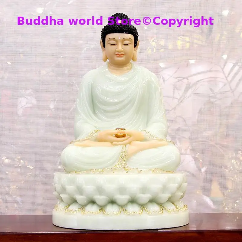 A set 3P High grade gilding jade 3 Buddha Sakyamuni Avalokitesvara Guanyin ksitigarbha Dizang pusa HOME shop bless BUDDHA statue