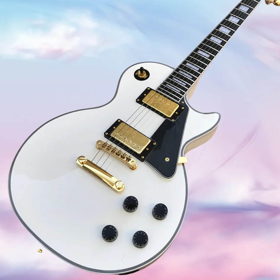 Made in China, white Lp electric guitar, gold hardware, rosewood fingerboard, 2 pickup guitars, free shipping