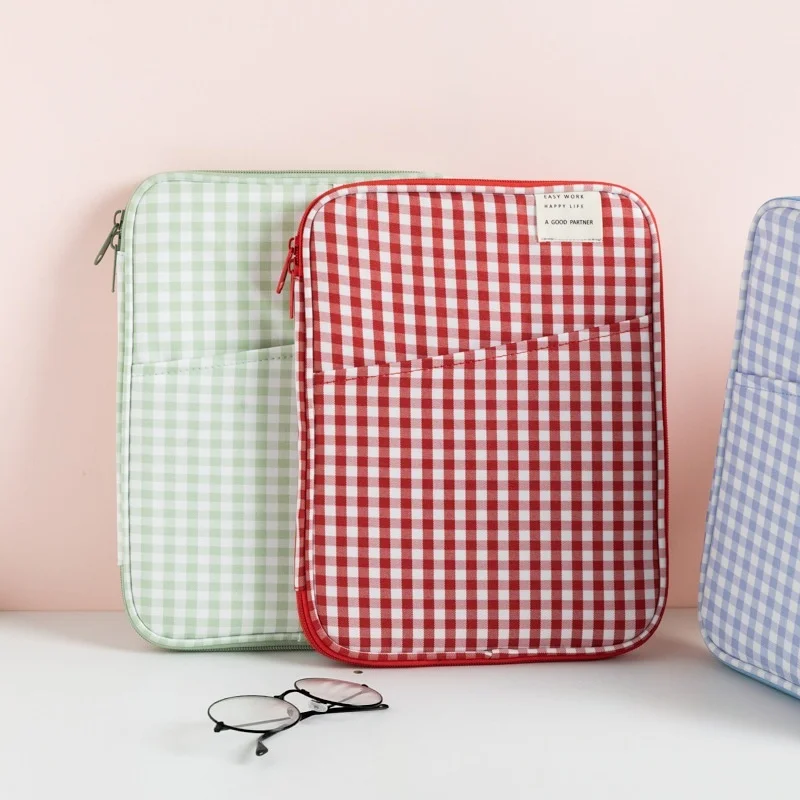 Korean Ins Style Plaid Laptop Sleeve 13 Inch Shockproof Padded Protective Tablet Sleeve For Macbook Notebook Computer Carrying